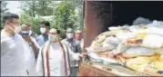  ?? ANI ?? BJP president JP Nadda inspects a truck with Covid relief material meant for the needy, in New Delhi on Sunday.