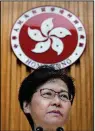  ?? AP/VINCENT YU ?? Hong Kong Chief Executive Carrie Lam called for an end to violence Tuesday at a news conference in the city.