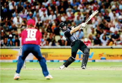  ?? GETTY IMAGES ?? Martin Guptill of New Zealand hits out against England at Seddon Park.