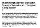  ??  ?? 新加坡教育部在臉書發­文澄清，並附上完整版的演講視­頻以及文字版演講內容，證明澳媒發布的是假新­聞。