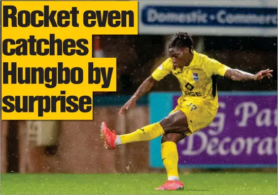  ?? ?? Joseph Hungbo produced an early contender for goal of the season with a venomous free-kick struck from 30 yards that flew in