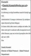  ??  ?? Faksimile e njoftimit fillestar që konfirmon lejen në zonën VIP