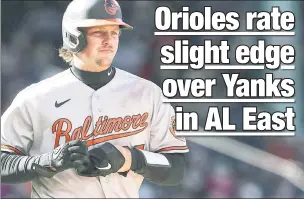  ?? ?? HAPPY DAYS IN THE INNER HARBOR: The Orioles, led by homegrown stars Adley Rutschman (above), Gunnar Henderson and Ryan Mountcastl­e, are Action Network expert Sean Treppedi’s choice to win the AL East in 2024.