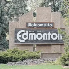  ?? JOHN LUCAS/ EDMONTON JOURNAL ?? The welcome sign near the city’s east boundary on Baseline Road no longer sports a “City of Champions” slogan. The words were stripped from six entrance signs on Friday.