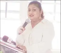  ?? ?? Education Minister Priya Manickchan­d speaking to parents.