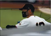  ?? NHAT V. MEYER — BAY AREA NEWS GROUP, FILE ?? Giants manager Gabe Kapler watches the game from the dugout against the Diamondbac­ks at Oracle Park in San Francisco on Sept. 7.