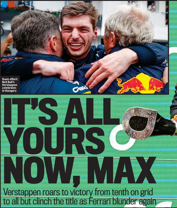  ?? ?? Team effort: Red Bull’s Verstappen celebrates in Hungary