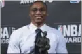  ?? PHOTO BY EVAN AGOSTINI — INVISION — AP ?? Kia NBA Most Valuable Player, Best Style & Game Winner Award winner, Russell Westbrook, poses in the press room at the 2017 NBA Awards at Basketball City at Pier 36 on Monday in New York.