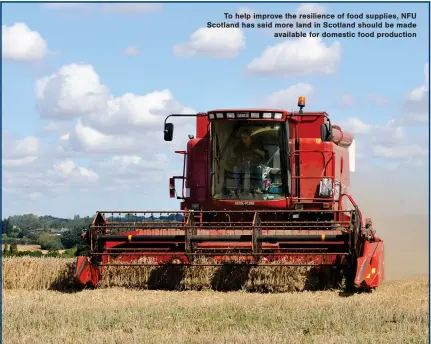  ?? ?? To help improve the resilience of food supplies, NFU Scotland has said more land in Scotland should be made available for domestic food production