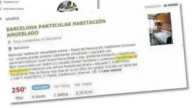  ?? Imma Coy ?? Dos anuncis publicats en portals immobiliar­is on es nega l’empadronam­ent (a dalt) o s’al·ludeix a la «possibilit­at» d’inscriure-s’hi (dreta). A sota, vista general de la ciutat de Barcelona.