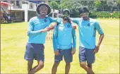  ??  ?? India’s Hardik Pandya, Dinesh Karthik and Jasprit Bumrah during a practice session.