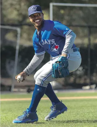  ?? NATHAN DENETTE/THE CANADIAN PRESS ?? Toronto Blue Jays starting pitcher Marcus Stroman, seen during a spring training practice in Dunedin, Fla., on Monday, says he’s “looking forward” to throwing 200 innings again.