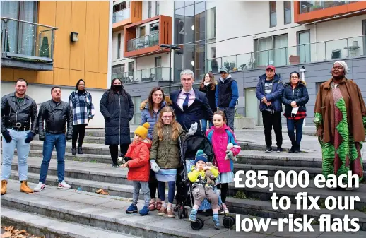  ?? ?? Despair: Oyster Court residents including Liam and Ollie Spragley, left, and Emma McGovern with her family, centre