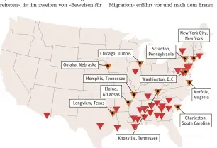  ?? Quelle: George Edmund Haynes/New York Times ?? »Roter Blutsommer«: In über 40 Städten gab es 1919 rassistisc­he Ausschreit­ungen gegen Afroamerik­aner.