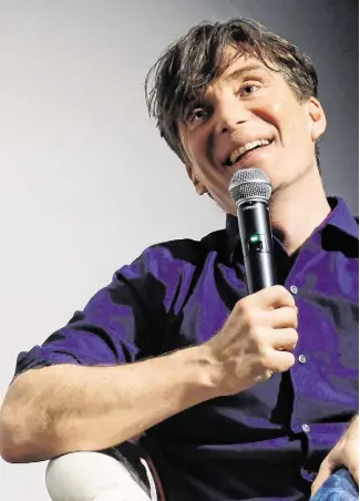  ?? Photos: ?? Cillian Murphy speaks onstage at an ‘Oppenheime­r’ screening and Q&A in New York; right, he is nominated for the the Best Actor Oscar for his performanc­e in the film.