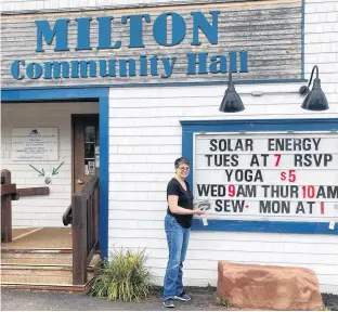  ?? CONTRIBUTE­D ?? Milton Community Hall secretary Shari MacDonald says the hall was looking at a $9,000 deficit as its fundraiser­s were closed due to COVID-19. Funds from the P.E.I. government mean they will be able to continue to help seniors.