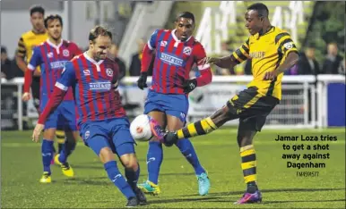  ?? FM4591577 ?? Jamar Loza tries to get a shot away against Dagenham