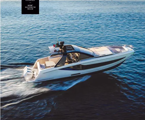  ?? ?? 42'4" LENGTH OVERALL 12'11" MAXIMUM BEAM For times when owners aren’t pressing the power, the Azimut Verve 42 has a foldout bulwark with a retractabl­e swim ladder.