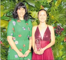  ?? Photo / Supplied ?? Tauhara College student Olivia Moore (right) with her second place trophy and teacher Kylie Sargison at the Young Enterprise Scheme finals in Wellington.