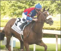  ?? The Sentinel-Record/Richard Rasmussen ?? SURPRISE ENTRY: Swiss Skydiver, with jockey Brian Hernandez up, coasts to a 2 1/2 length victory in the Fantasy Stakes at Oaklawn on May 1. The 2-year-old daughter of Daredevil has been entered into the Grade 2 $600,000 Blue Grass at Keeneland.