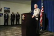  ?? JOHN LOCHER — THE ASSOCIATED PRESS ?? Clark County Sheriff Joe Lombardo speaks at a news conference Friday in Las Vegas. Lombardo spoke about the final report on the shooting that became the deadliest in modern U.S. history.