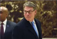  ?? ALBIN LOHR-JONES/SIPA USA ?? Former Texas Governor Rick Perry is seen in the lobby of Trump Tower on Monday following his meeting with President-elect Trump in New York.