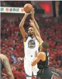  ?? TROY TAORMINA/USA TODAY SPORTS ?? Golden State Warriors forward Kevin Durant (35) attempts a three-point shot over Houston Rockets forward PJ Tucker.