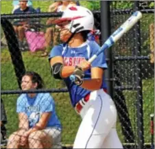  ??  ?? Shortstop Diana LaPolombar­a takes her swings in state semifinal.