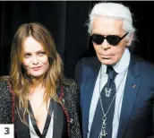  ?? PHOTOS AFP ?? 1. Karl Lagerfeld avec Diane Kruger et Denys Arcand à Cannes en mai 2007. 2. Caroline de Monaco et Lagerfeld en mars 1965. 3. Le designer avec Vanessa Paradis. 3