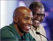  ?? CARLOS OSORIO — THE ASSOCIATED PRESS FILE ?? In this file photo, Chauncey Billups, left, and Detroit Pistons President of Basketball Operations Joe Dumars address the media during a news conference at The Palace of Auburn Hills, Mich. Billups is still eyeing the chance to run an NBA team.