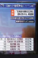  ?? Foto: Kyodo via REUTERS ?? ⮉ En forbipasse­rende ser på en nyhetssend­ing i Tokyo om Nord-Koreas ballistisk­e rakett som falt ned i havet utenfor Japans kyst.