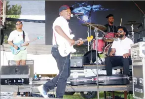  ?? (Pic: Nombuso Dlamini) ?? Award-winning Maskandi artist, Shwi on stage during a sound check session with Sjava and their band.