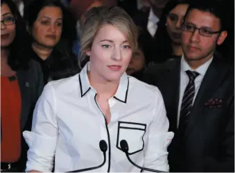  ?? CP PHOTO ?? Minister of Canadian Heritage Melanie Joly makes an announceme­nt about an anti-Islamophob­ia motion on Parliament Hill in Ottawa on Wednesday.