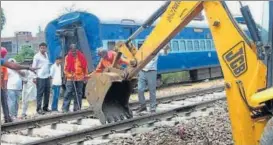 ?? PTI ?? Tracks at the site of Utkal Express derailment being repaired in Uttar Pradesh on Monday.