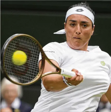  ?? KIRSTY WIGGLESWOR­TH/ASSOCIATED PRESS ?? Tunisia’s Ons Jabeur, the first African or Arab woman to reach a Grand Slam final and last year’s U.S. Open runner-up, said she went to Saudi Arabia last year and believes things are improving for women.