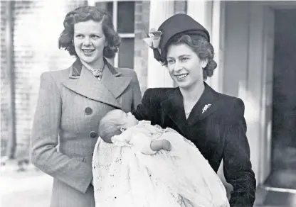  ??  ?? Jean Woodroffe with Princess Elizabeth in 1947, when the princess stood as godmother to Rosemary, the daughter of her second marriage to Andrew Elphinston­e