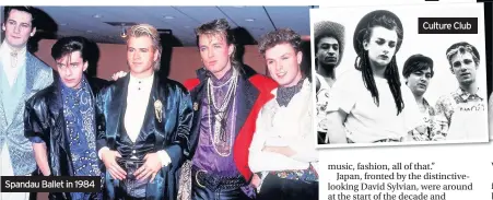  ??  ?? Spandau Ballet in 1984 Culture Club