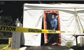  ?? Santiago Mejia / The Chronicle ?? A tent is set up for patients outside Santa Rosa Memorial Hospital. The White House has cut the CDC out of hospitals’ collection of coronaviru­s data.