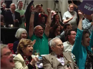  ?? The Canadian Press ?? Green party supporters watch as results come in Tuesday night at the Delta Ocean Pointe in Victoria.