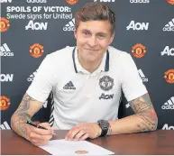 ??  ?? SPOILS OF VICTOR: Swede signs for United