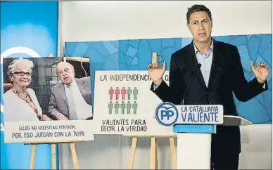  ?? ANA JIMÉNEZ ?? El president del PP català, Xavier García Albiol, presentant ahir una campanya sobre les pensions