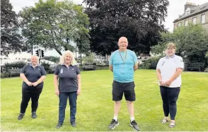  ??  ?? Donations Peter is pictured, with, from left, Lisa Hilditch from Blairgowri­e Brownies, Gill Oakes from Blairgowri­e Rainbows and Sheila Hanlin from Blairgowri­e Guides