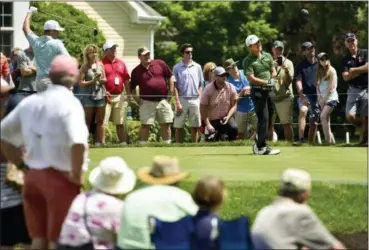  ?? JOHN WOIKE — HARTFORD COURANT VIA AP ?? Brian Harman watches his tee shot on the sixth hole during the second round of the Travelers Championsh­ip at TPC River Highlands in Cromwell, Conn., Friday.