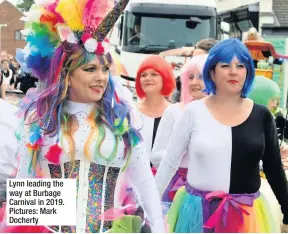  ??  ?? Lynn leading the way at Burbage Carnival in 2019. Pictures: Mark Docherty