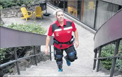  ?? DELLA ROLLINS VIA THE CANADIAN PRESS ?? Invictus Games particpant Liz Steeves is shown in a handout photo. Steeves, 32, is benefiting from advances in the rehab devices field, in her case a motorized “dermoskele­ton” that straps on her leg and allows her to engage in everyday activities “like...