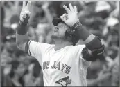  ?? The Canadian Press ?? Toronto Blue Jays’ Josh Donaldson celebrates his two-run homerun against the New York Yankees in the first inning of their game in Toronto on Tuesday.