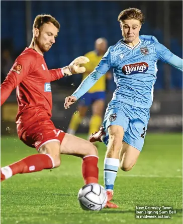  ?? ?? New Grimsby Town loan signing Sam Bell in midweek action.