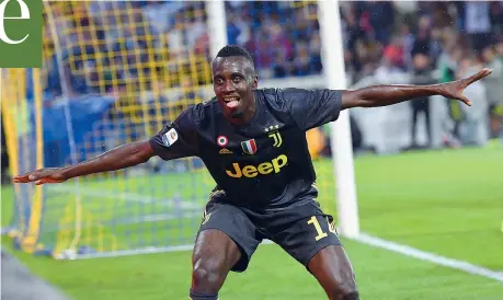  ?? (Getty Images) ?? Esultanza Blaise Matuidi, 31 anni, festeggia dopo aver segnato il gol partita a Parma: è il quarto gol in serie A per il francese, 3 in trasferta