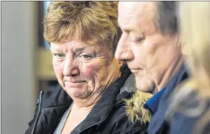  ?? THE CANADIAN PRESS/DARREN CALABRESE ?? Slain off-duty police officer Catherine Campbell’s mother Susan Campbell, left, and father Dwight Campbell speak to reporters after the jury found Christophe­r Garnier guilty of murder in Halifax on Thursday.