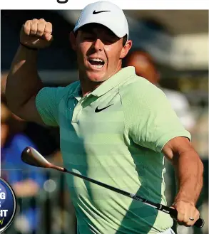 ?? GETTY IMAGES ?? Roaring: McIlroy punches the air in delight after holing his chip for a birdie at the 15th